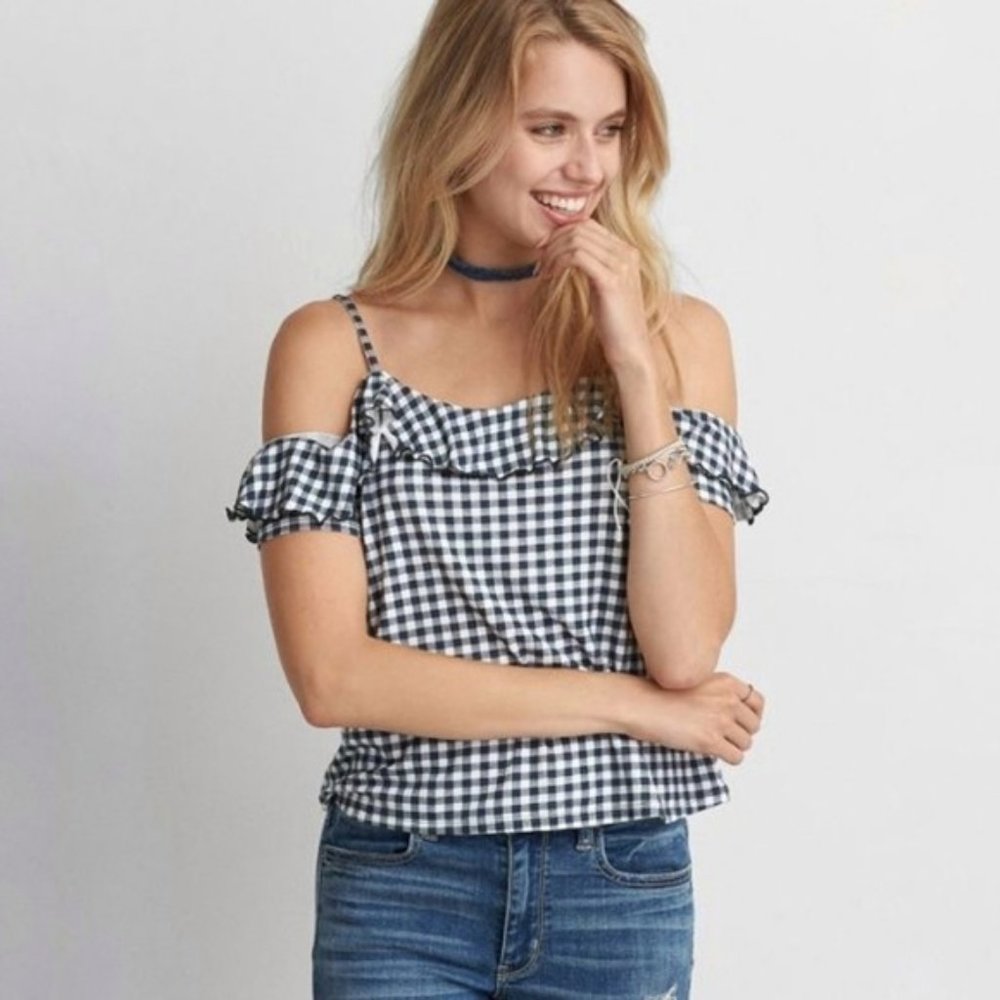 AEO • Soft & Sexy Gingham Off The Shoulder Top